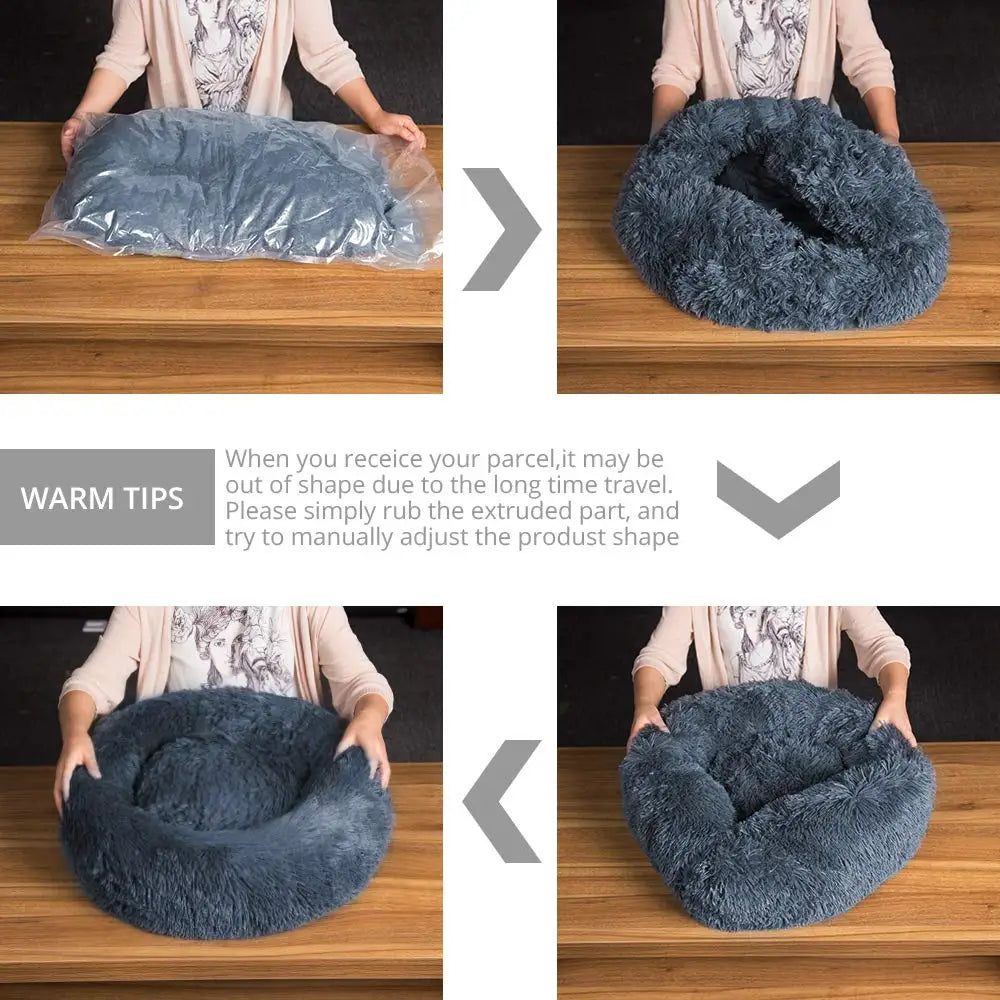 Pawinos™ Plush Round Dog Bed – Calming Washable Bed for Small, Medium & Large Dogs