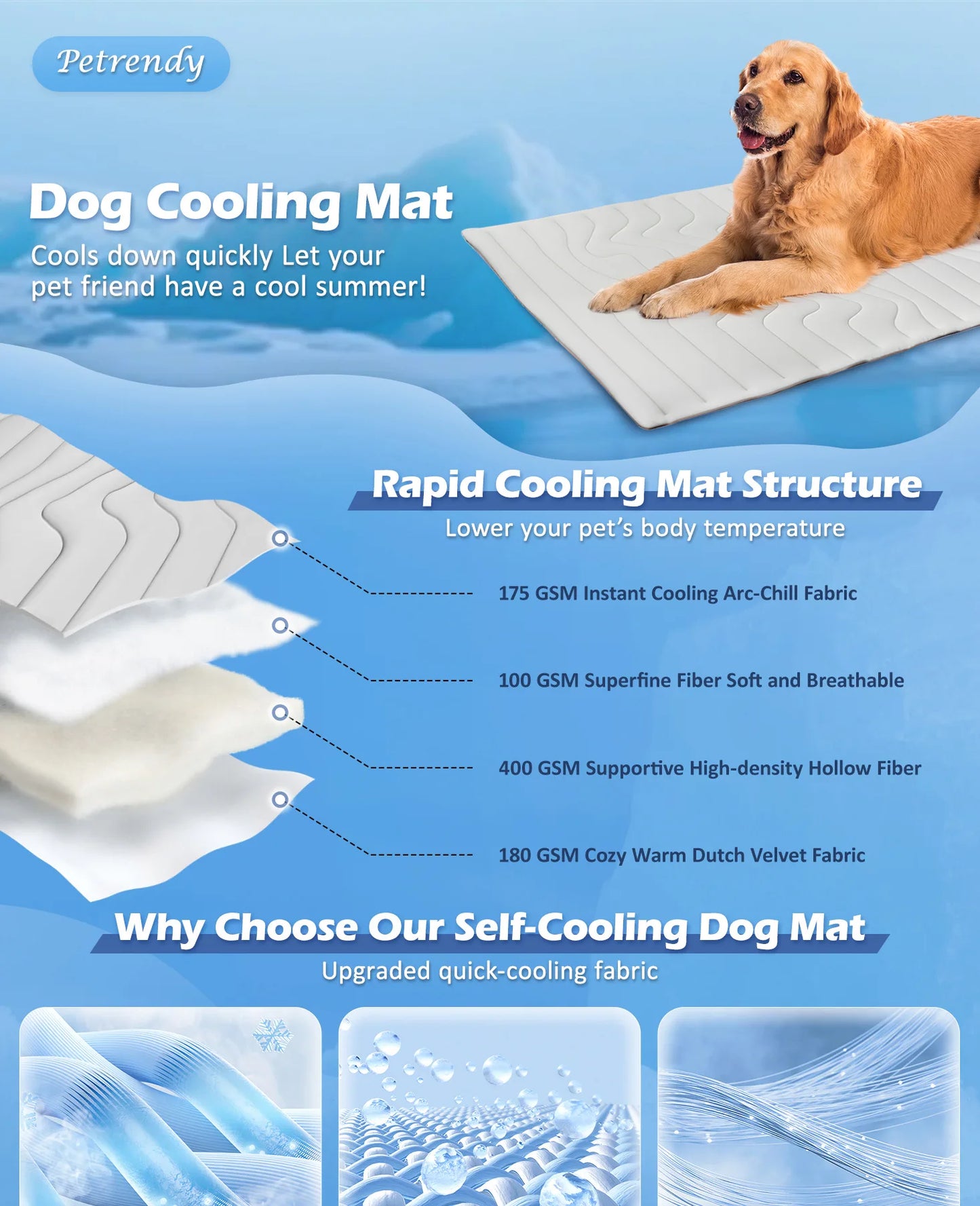 Pawinos™ Cooling Pet Mat for Dogs & Cats | Self-Cooling Summer Sleeping Pad
