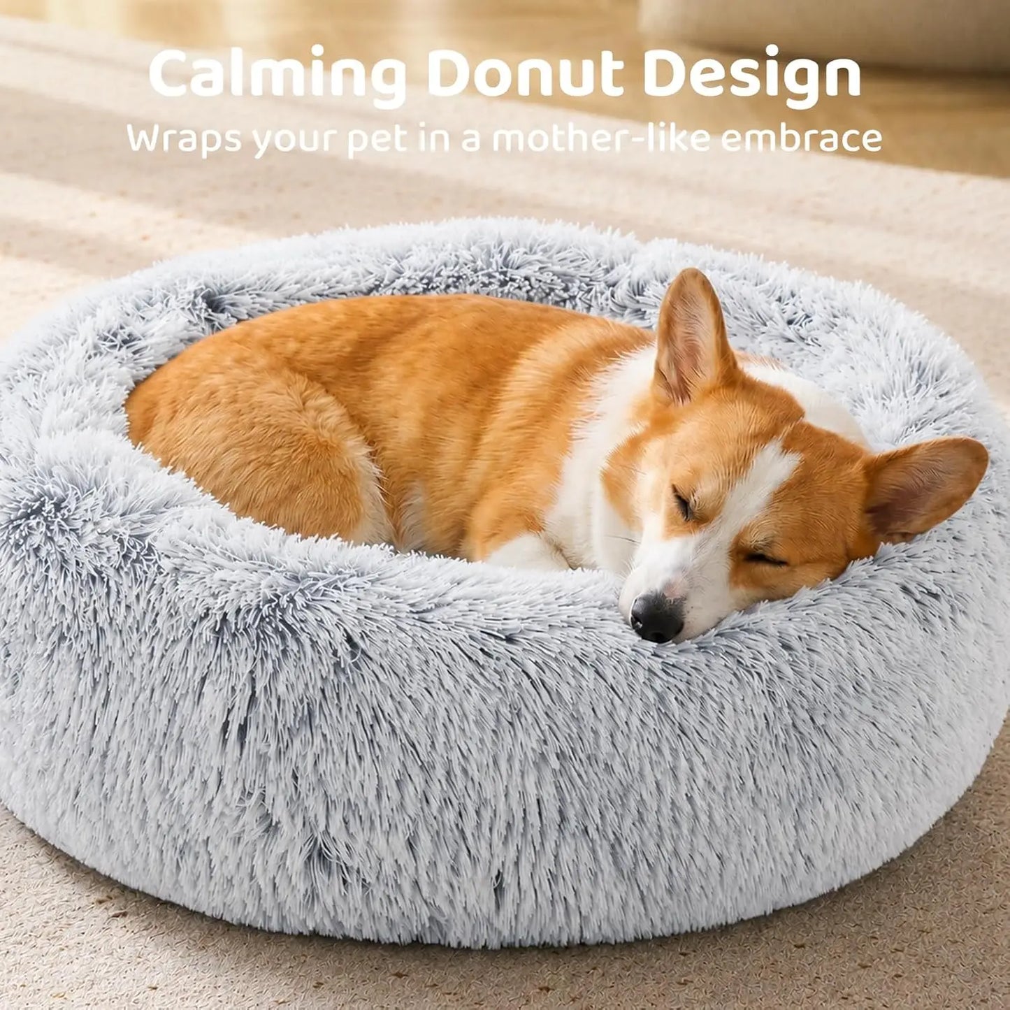 Pawinos™ Calming Donut Dog Bed – Washable Anti-Anxiety Bed for Small & Medium Dogs
