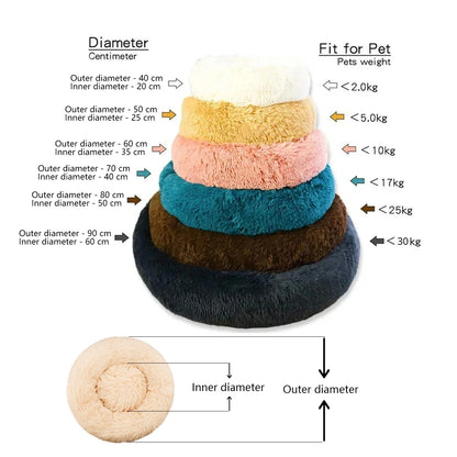 Pawinos™ Plush Round Dog Bed – Calming Washable Bed for Small, Medium & Large Dogs