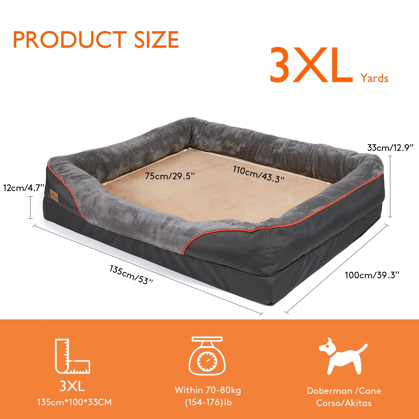 Pawinos™ Orthopedic Dog Bed – Memory Foam Pet Bed with Removable Washable Cover