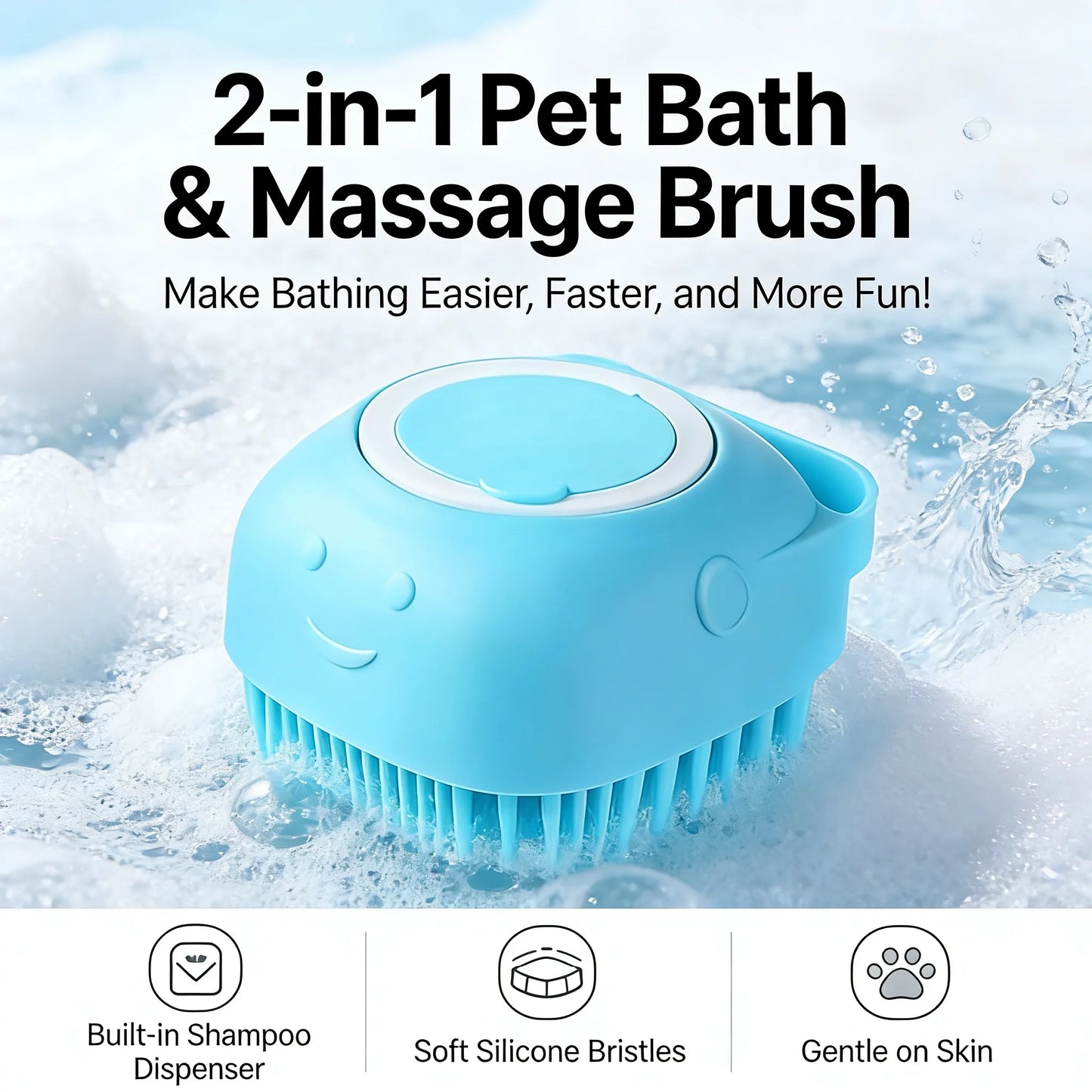 Pawinos™ 2-in-1 Pet Bath & Grooming Brush – Silicone Shampoo Massage Brush for Dogs & Cats