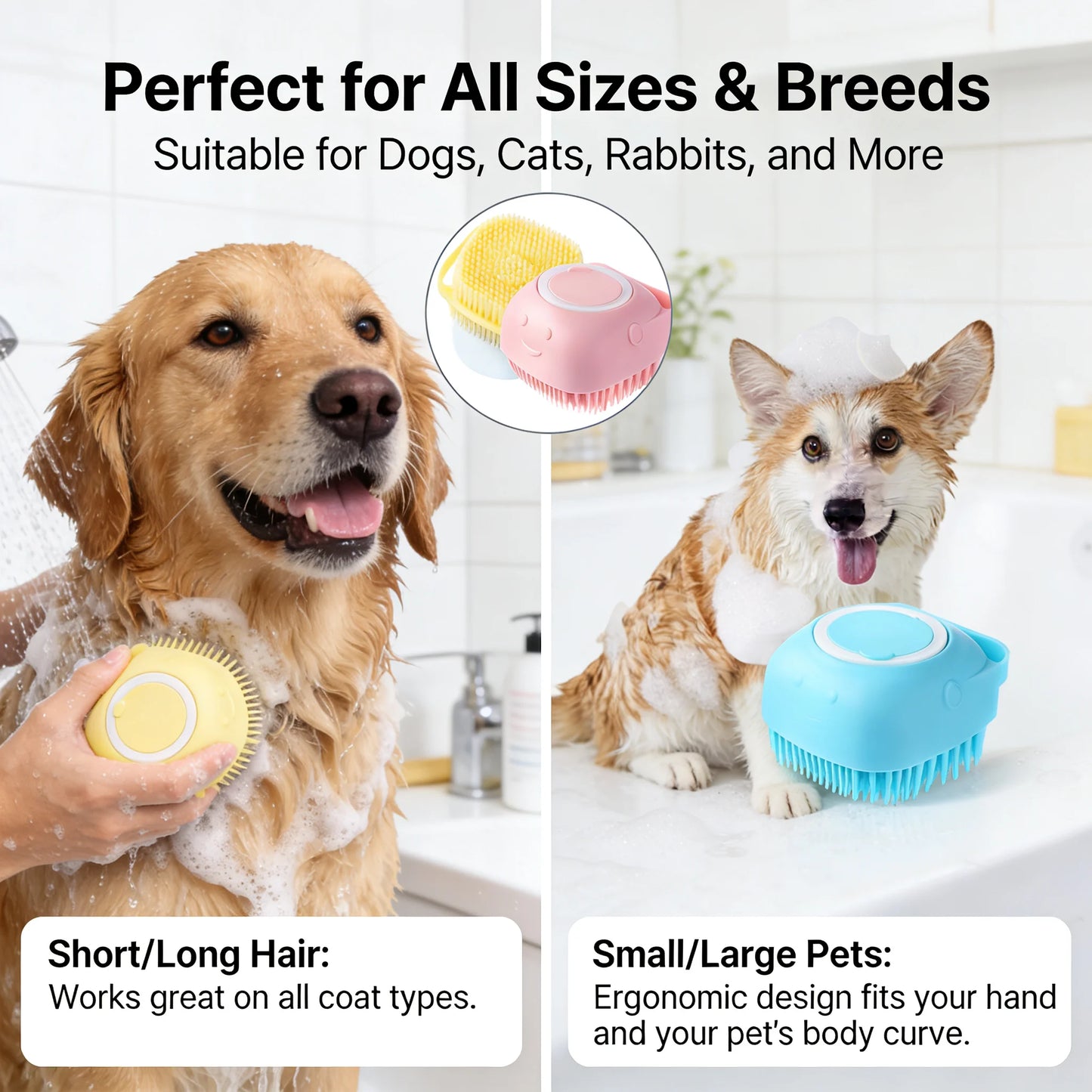 Pawinos™ 2-in-1 Pet Bath & Grooming Brush – Silicone Shampoo Massage Brush for Dogs & Cats