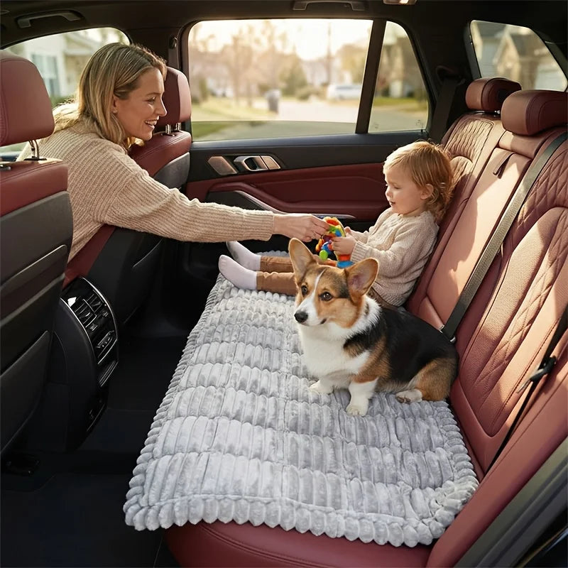 Pawinos™ Plush Dog Car Bed – Non-Slip Washable Travel Cushion for Dogs