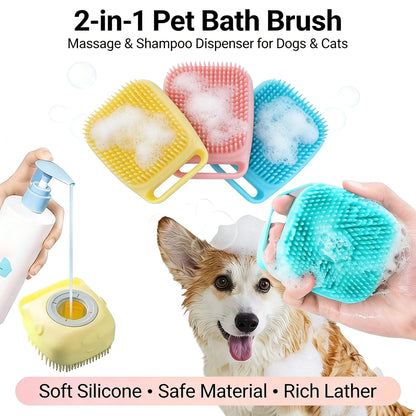 Pawinos™ 2-in-1 Pet Bath & Grooming Brush – Silicone Shampoo Massage Brush for Dogs & Cats