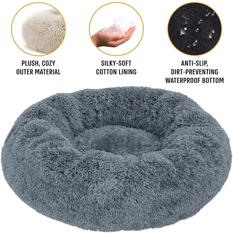 Pawinos™ Plush Round Dog Bed – Calming Washable Bed for Small, Medium & Large Dogs