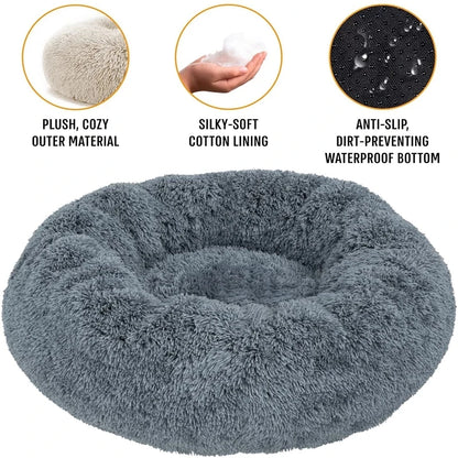 Pawinos™ Plush Round Dog Bed – Calming Washable Bed for Small, Medium & Large Dogs