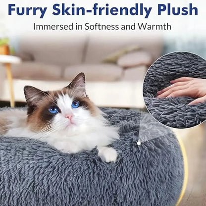 Pawinos™ Plush Round Dog Bed – Calming Washable Bed for Small, Medium & Large Dogs