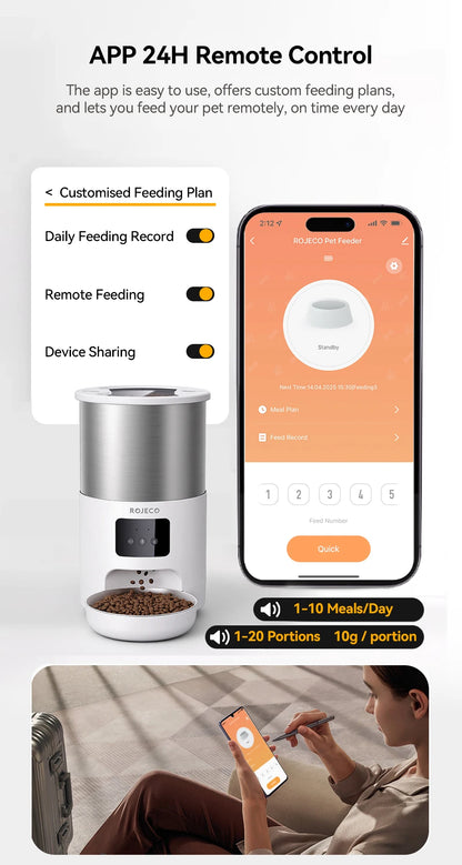 Pawinos™ Smart Automatic Pet Feeder – WiFi App-Controlled 4.5L Food Dispenser for Cats & Dogs