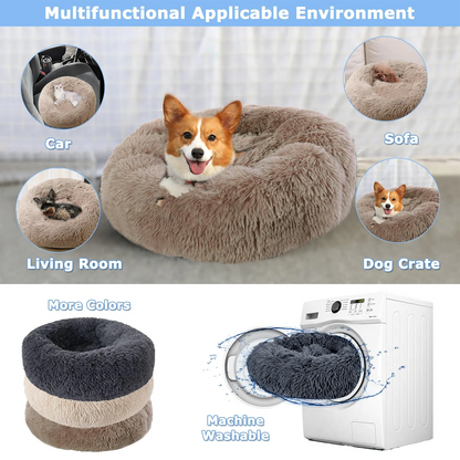 Pawinos™ Plush Round Dog Bed – Calming Washable Bed for Small, Medium & Large Dogs