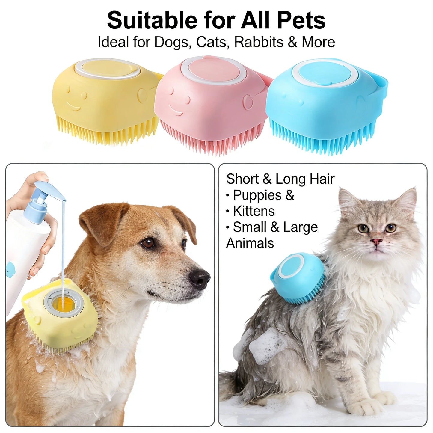 Pawinos™ 2-in-1 Pet Bath & Grooming Brush – Silicone Shampoo Massage Brush for Dogs & Cats