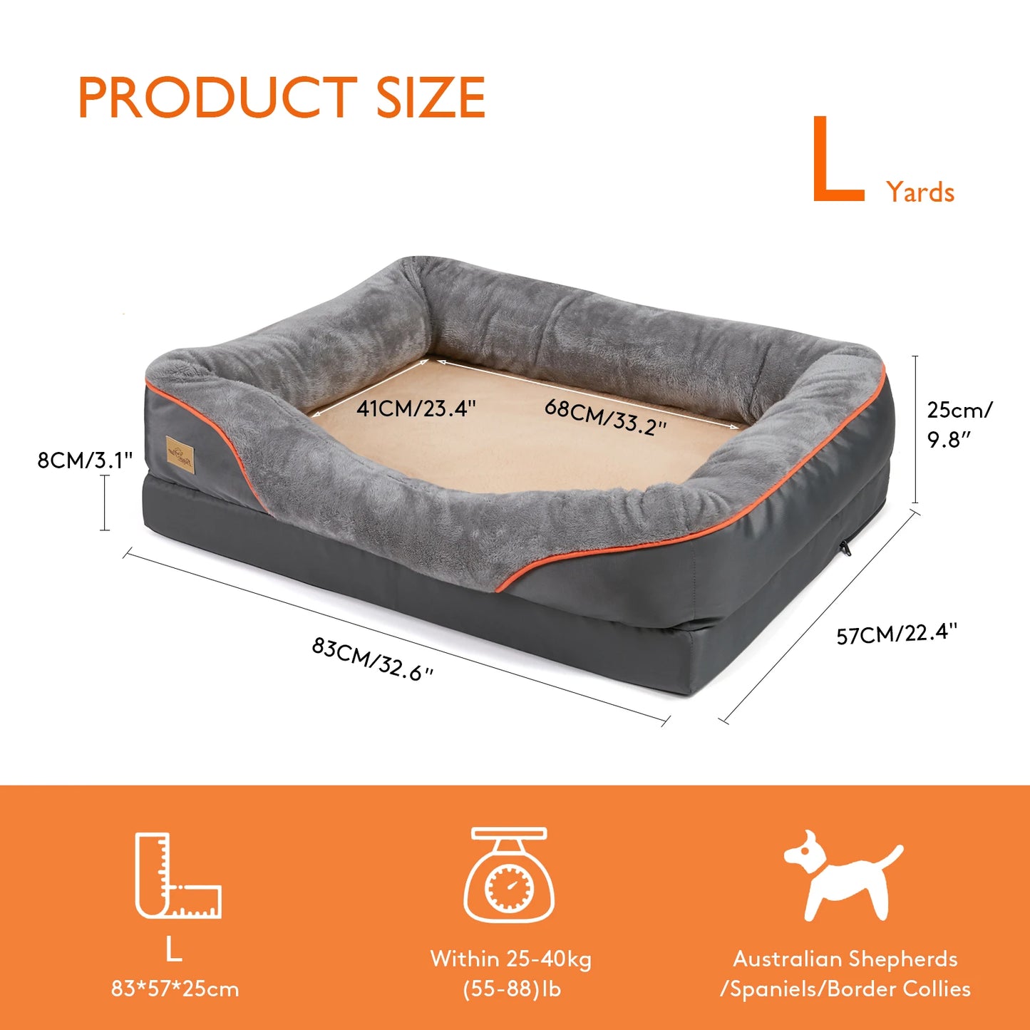 Pawinos™ Orthopedic Dog Bed – Memory Foam Pet Bed with Removable Washable Cover