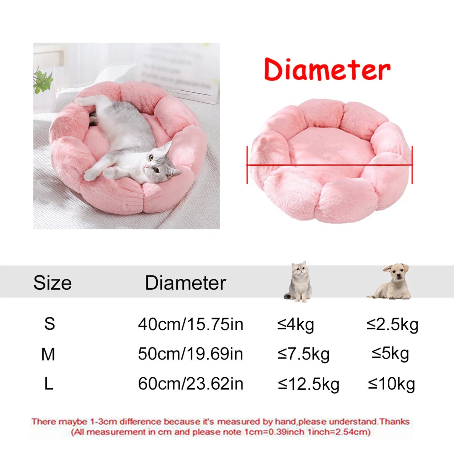 Pawinos™ Plush Round Dog Bed – Calming Washable Bed for Small, Medium & Large Dogs