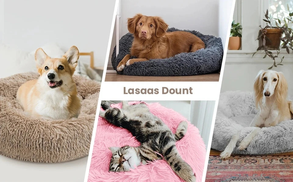 Pawinos™ Plush Round Dog Bed – Calming Washable Bed for Small, Medium & Large Dogs