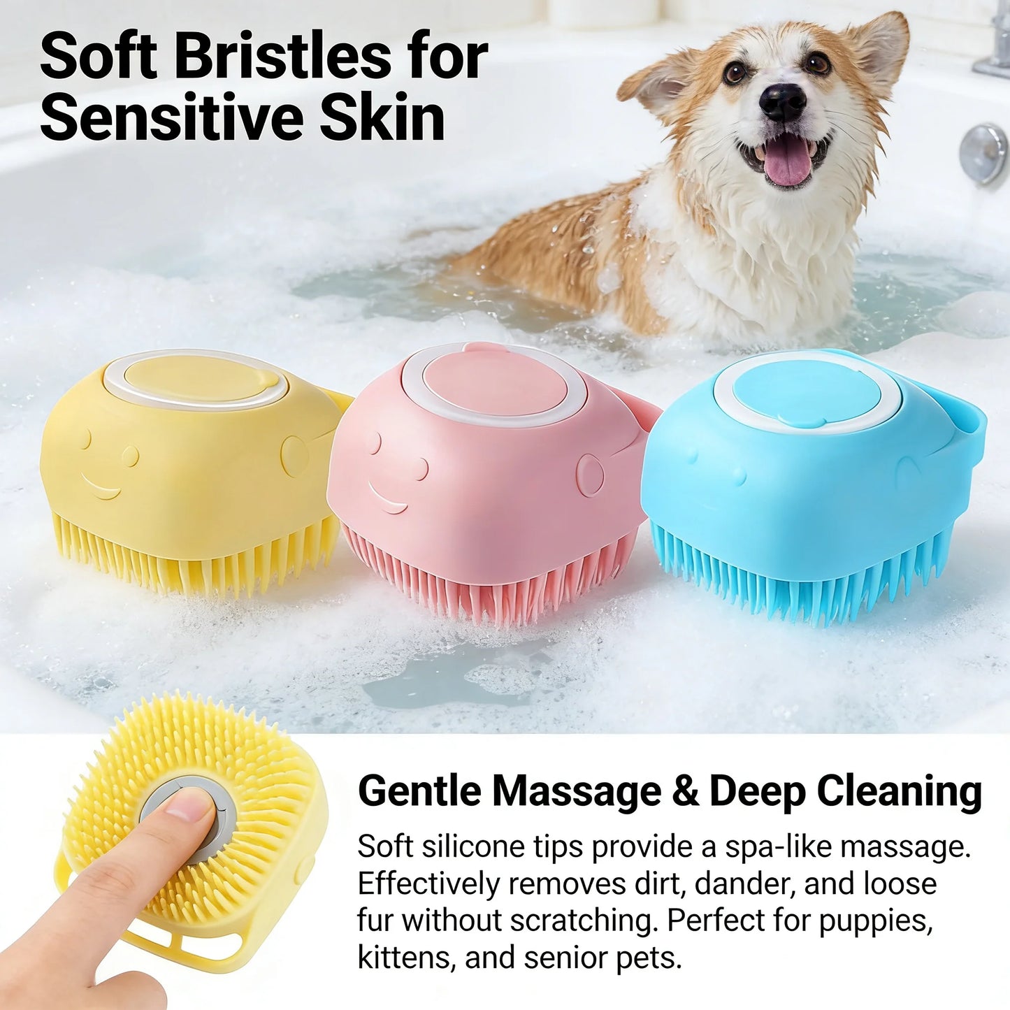 Pawinos™ 2-in-1 Pet Bath & Grooming Brush – Silicone Shampoo Massage Brush for Dogs & Cats