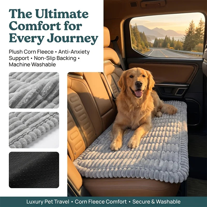Pawinos™ Plush Dog Car Bed – Non-Slip Washable Travel Cushion for Dogs