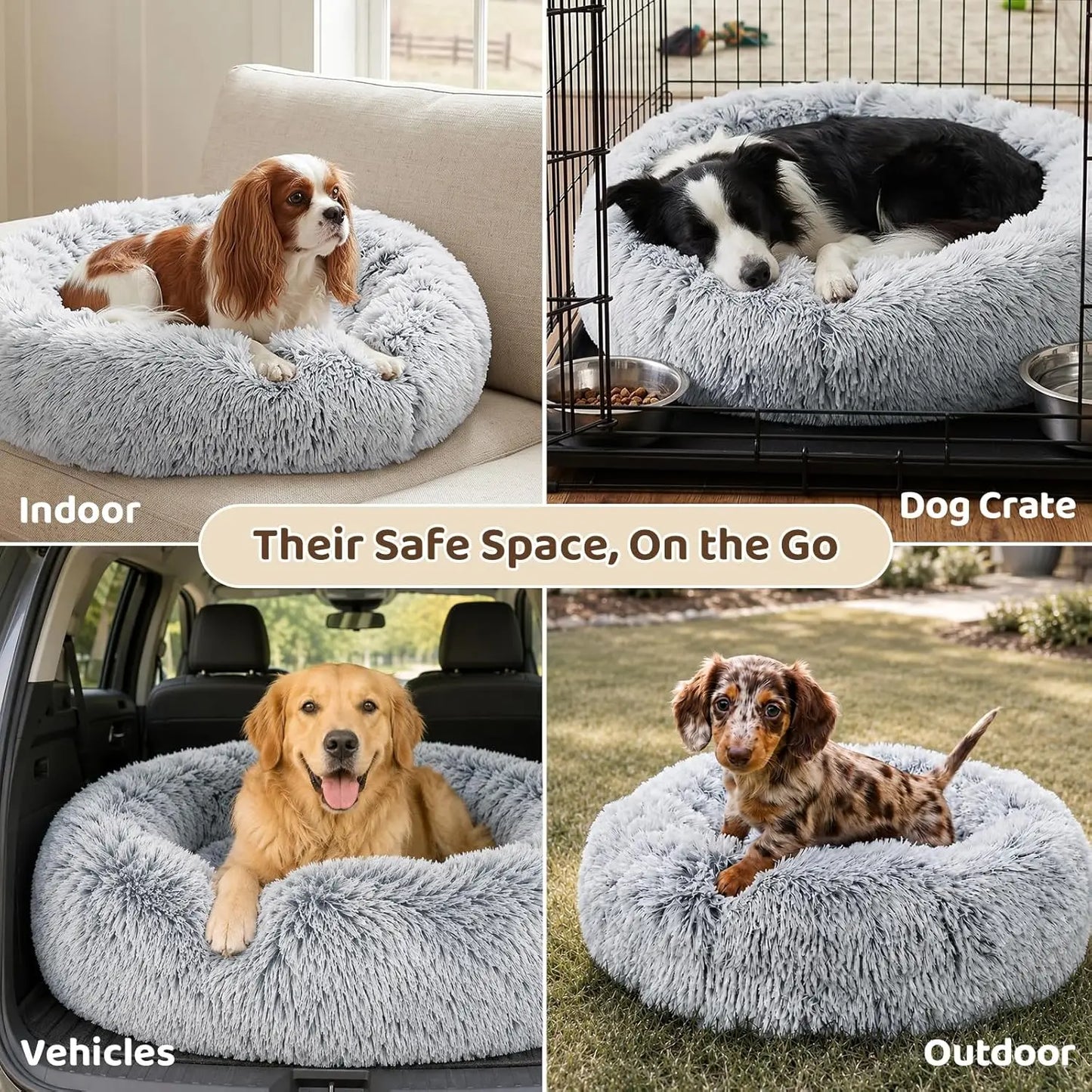 Pawinos™ Calming Donut Dog Bed – Washable Anti-Anxiety Bed for Small & Medium Dogs