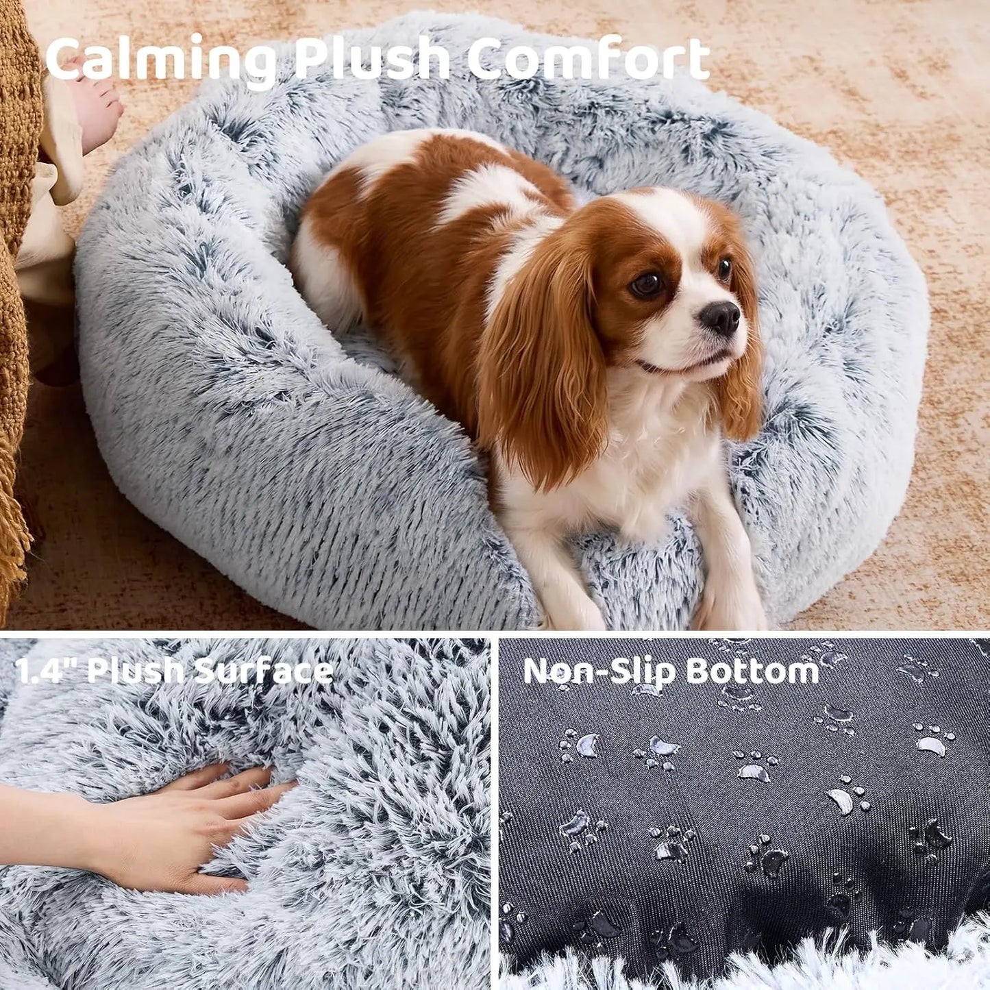 Pawinos™ Calming Donut Dog Bed – Washable Anti-Anxiety Bed for Small & Medium Dogs