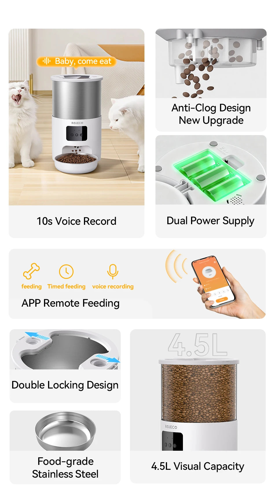 Pawinos™ Smart Automatic Pet Feeder – WiFi App-Controlled 4.5L Food Dispenser for Cats & Dogs