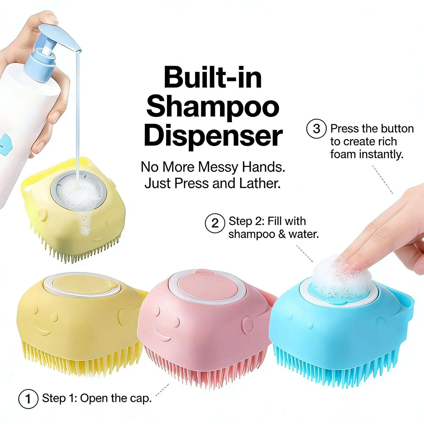 Pawinos™ 2-in-1 Pet Bath & Grooming Brush – Silicone Shampoo Massage Brush for Dogs & Cats
