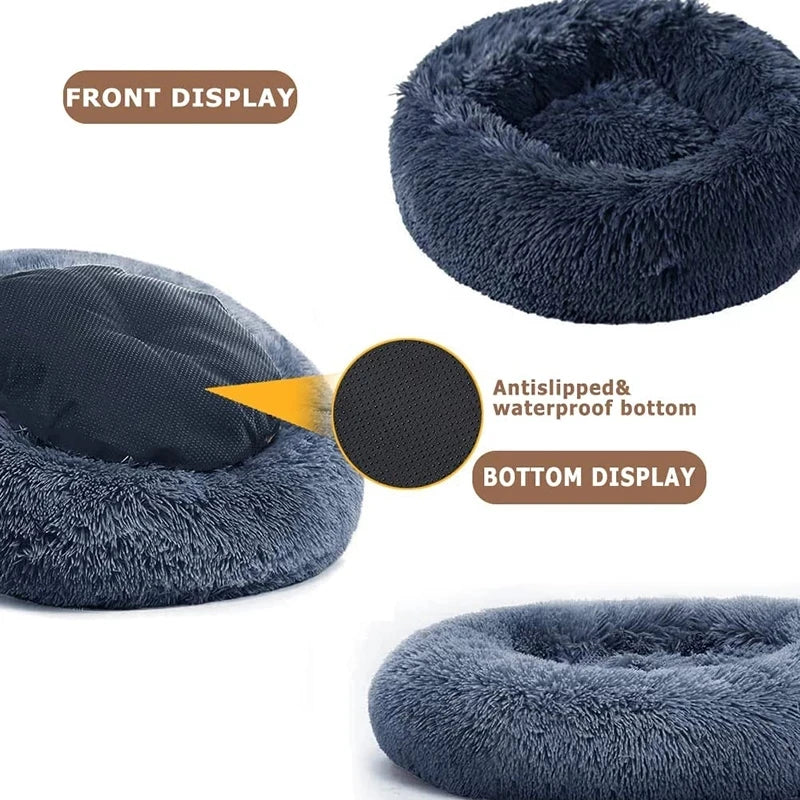 Pawinos™ Plush Round Dog Bed – Calming Washable Bed for Small, Medium & Large Dogs