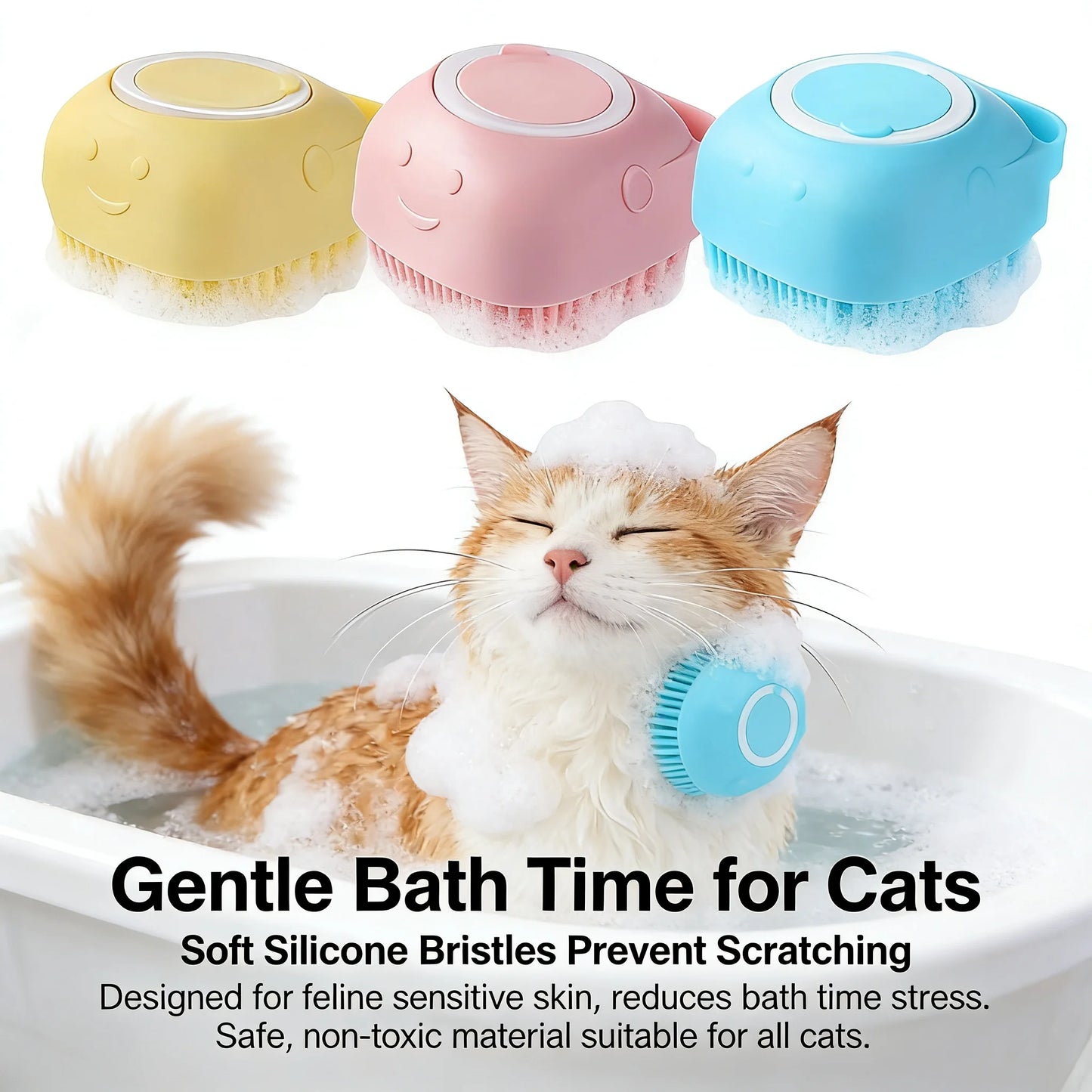 Pawinos™ 2-in-1 Pet Bath & Grooming Brush – Silicone Shampoo Massage Brush for Dogs & Cats