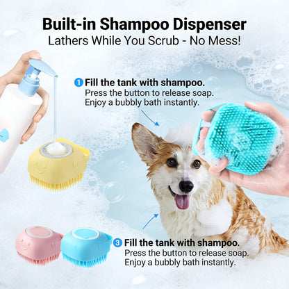 Pawinos™ 2-in-1 Pet Bath & Grooming Brush – Silicone Shampoo Massage Brush for Dogs & Cats